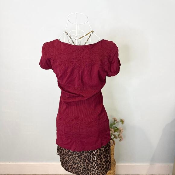 Cute vintage y2k burgundy ruched tight short sleeve top - Picture 5 of 6